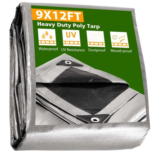 9x12ft Heavy Duty Poly Tarp/ Silver+Black 9x12ft Heavy Duty Poly Tarp/ Silver+Black